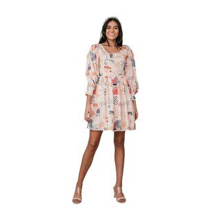 Jessakae Serene Adobo Babydoll Cuffed Long Sleeve Mini Flowy Dress, Size XL